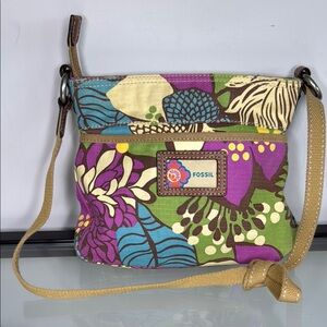 Fossil Floral Cotton Crossbody Bag Purse EUC